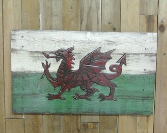 3D Wales Flag, Hand Carved Dragon, Welsh, Red Dragon, Tudor, Cadwaladr, King of Gwynedd, United Kingdoms, UK Flags