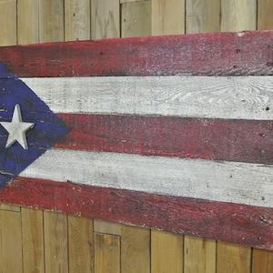 Rustic Puerto Rico Flag, reclaimed wood, pallet wood, distressed, weathered, home decor, wall hanging, art, Puerto Rican, 3D, custom