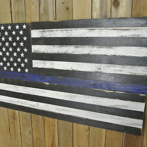 3D dünne blaue Linie USA Flagge, Polizeifahne, Polizeifahne, Vintage, Distressed, Altholz, Vereinigte Staaten von Amerika,