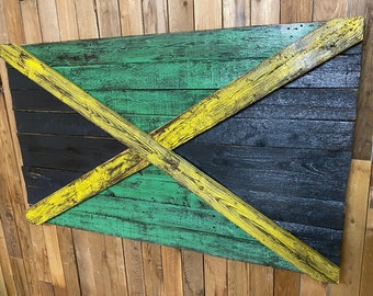 3D Jamaican Flag, Jamaica, country flag, reclaimed wood, , pallet wood, distressed, vintage, wall hanging, home decor,