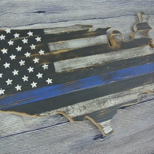 3D dünne blaue Linie Flagge USA Ausschnitt, Polizei Flagge, Polizei Flagge, Held, Vintage, Distressed, Altholz, Karte, Vereinigte Staaten von Amerika