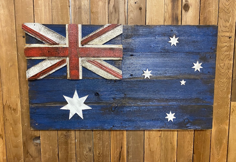 3D Australian Flag Reclaimed Wood Distressed Wall Art Home Etsy