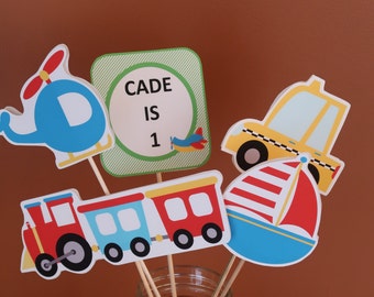 Transportation Theme - Centerpiece Skewers - Helicopter, Taxi, Train, Boat, Airplane - Boy Birthday