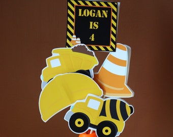 Construction / Truck Theme - Centerpiece Skewers - Dump Truck, Cement Mixer, Hard Hat, Construction Cone - Boy Birthday