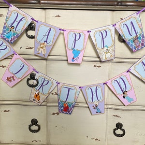 Aladdin Themed - Happy Birthday Banner - Customizable - Aladdin, Jasmine, Genie, Jafar, Magic Carpet, Abu