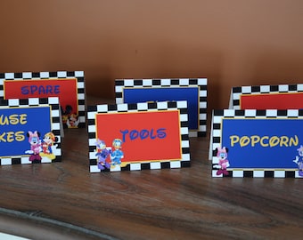 Mickey Roadster Racer Themed - Food Tent Cards - Customizable - Mickey Racers - Sold in Lots of 6 (Mickey, Minnie, Donald, Daisy, Goofy)
