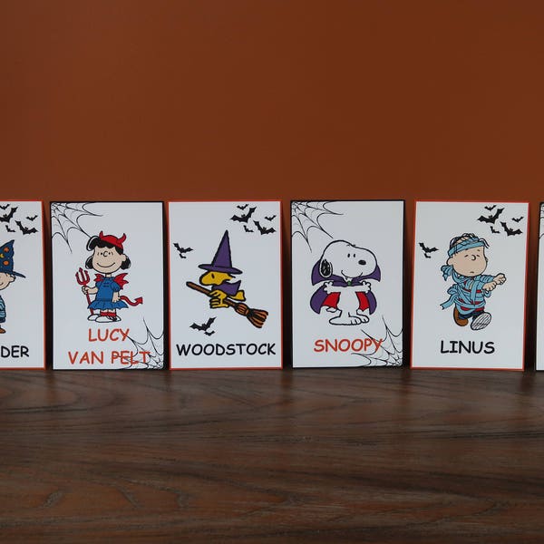Peanuts Great Pumpkin / Halloween Table Character Cards **Charlie Brown, Snoopy, Sally, Woodstock, Lucy, Schroeder**