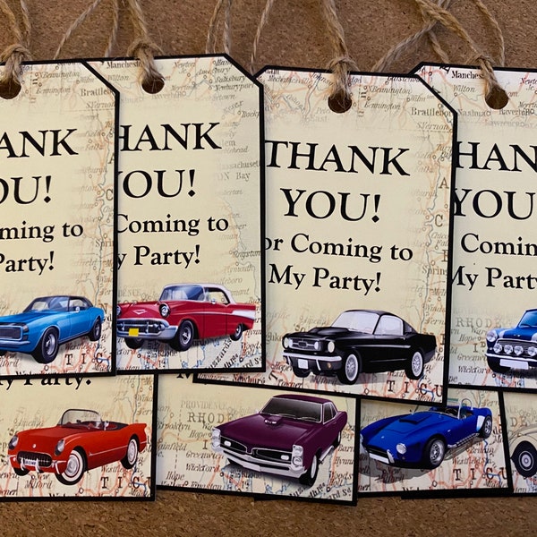 Antique / Vintage Car Themed Party *** CUSTOMIZABLE *** Favor Tags - Gift Tags - Thank You Tags - Sold in Lots of 8