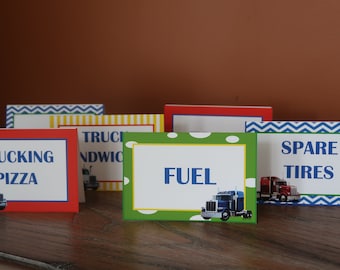 Tractor Trailer Truck Food Tent Cards - Customizable - Truck Theme - Sold in Lots of 6