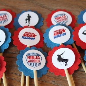 American Ninja Warrior Cupcake Toppers - Set of 12 (red and blue)