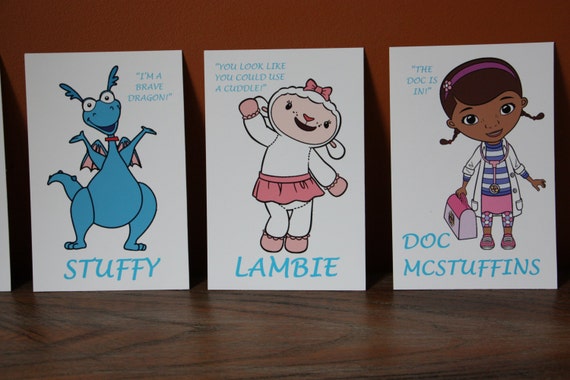 Disney s Doc Mcstuffins Table Cards Character Cards Doc Mcstuffins Lambie Stuffy Hallie and Chilly Etsy UK