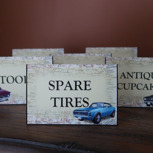 Antique / Vintage Cars Food Tent Cards - Customizable - Sold in Lots of 6