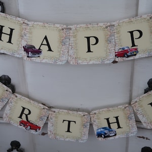 Antique / Vintage Cars Themed with Map Background - Happy Birthday Banner - Customizeable - (Travel/ Map / Cars / Vintage / Antiques)