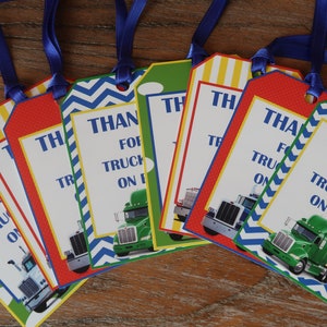 Tractor Trailer Truck Themed Party *** CUSTOMIZABLE *** Favor Tags - Gift Tags - Thank You Tags - Sold in Lots of 8