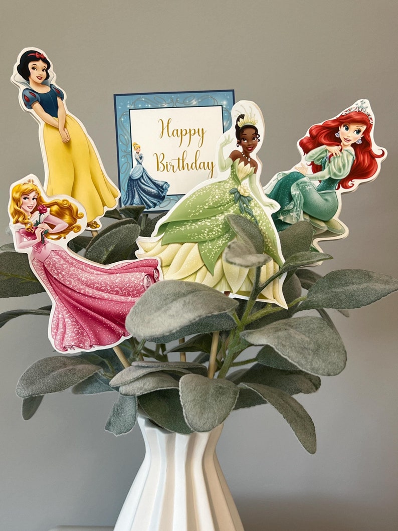 Disney Princess Theme - Centerpiece Skewers - Birthday Centerpieces - Cinderella, Belle, Aurora, Ariel, Tiana, Elsa, Jasmine, Rapunzel, etc. image 1