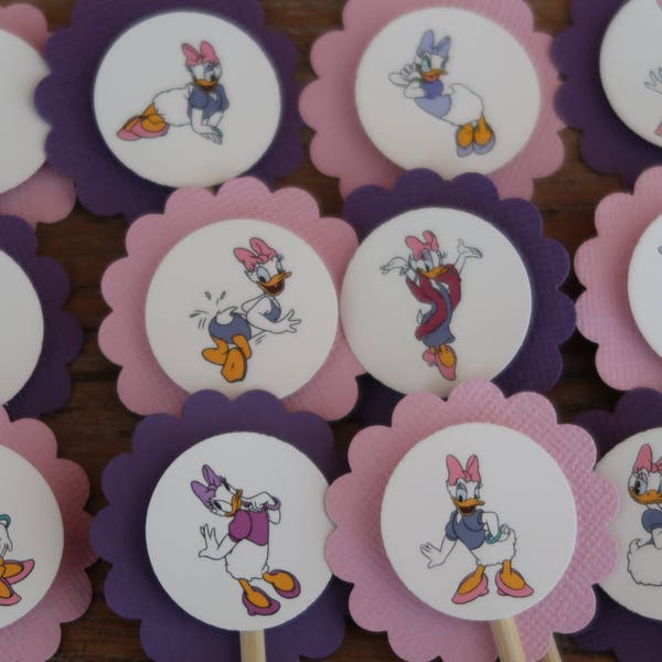 Daisy Duck  Themed Cupcake Toppers (Daisy, Disney, Pink and Purple)- Set of 12