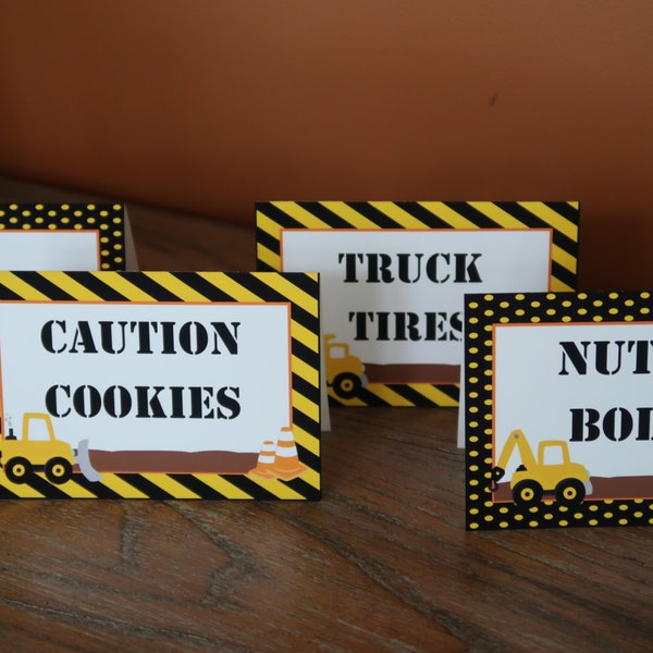 Construction Themed - Food Tent Cards - Customizable - Tractor Theme - Sold in Lots of 6 (Dump Truck, Cement Mixer, Etc.)