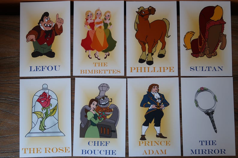 Beauty and the Beast Table Character Cards princess Belle Etsy