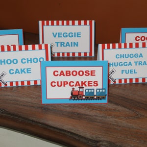 Red and Blue Train Themed - Food Tent Cards - Train Theme - Blue Train - Red Train - (Red, Blue and White)