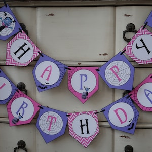 Vampirina Themed - Happy Birthday Banner - Customizeable - (Vampirina, Bats, Webs, Pink, Purple, Black, Disney Jr)