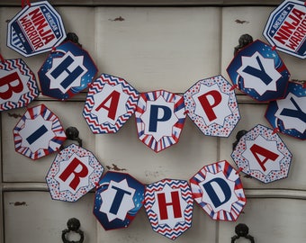 American Ninja Warrior Themed - Happy Birthday Banner - Customizeable