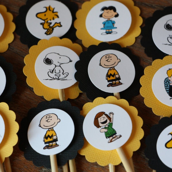 Peanuts Themed Cupcake Toppers (Charlie Brown, Snoopy, etc.)- Set of 12