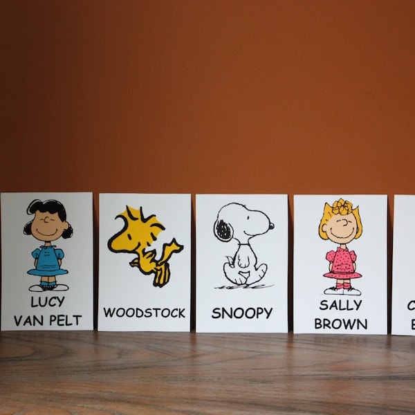 Peanuts Table Character Cards **Charlie Brown, Snoopy, Sally, Woodstock, Lucy, Schroeder, Marcie, Peppermint Patty and Pig-Pen**