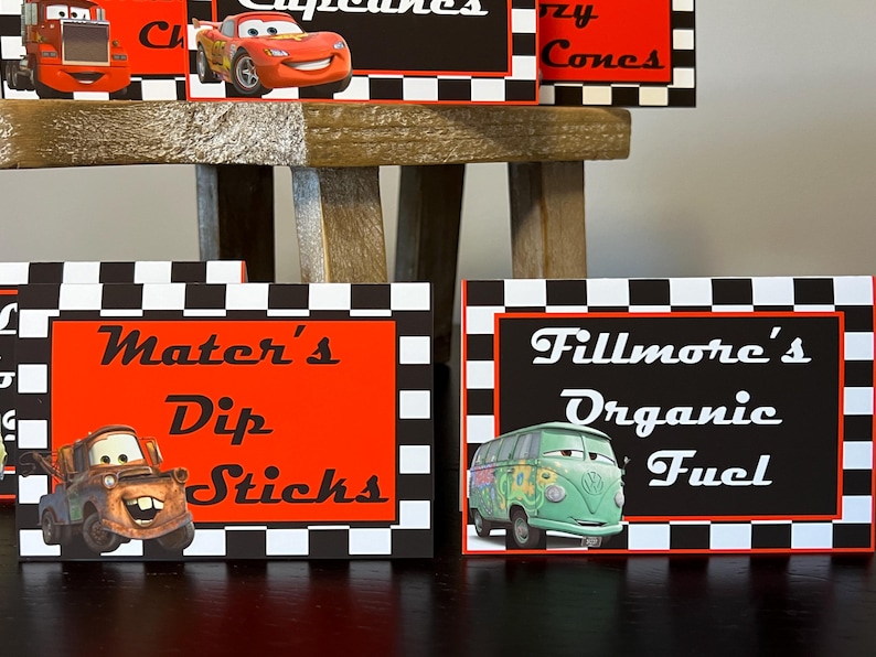 Filmore Fuil Sign Disney Cars Themed - Food Tent Cards - Customizable - Lightning Mcqueen ...