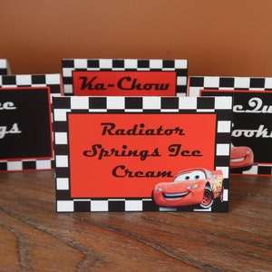 Disney Cars Themed - Food Tent Cards - Customizable - Lightening McQueen - Sold in Lots of 6