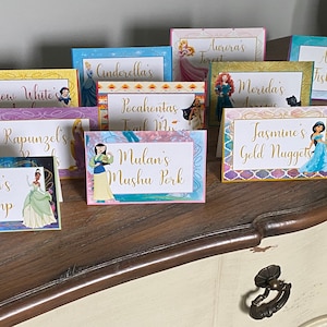 Disney Princess Themed Food Tent Cards - Customizable - Sold in Lots of 6