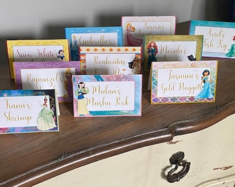 Disney Princess Themed Food Tent Cards - Customizable - Sold in Lots of 6