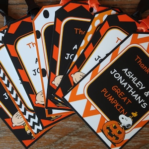 Peanuts Great Pumpkin / Halloween Themed Party *** CUSTOMIZABLE *** Favor Tags - Gift Tags - Thank You Tags - Sold in Lots of 8
