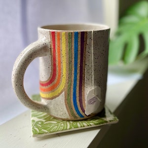 Handmade rainbow pottery mug image 1