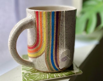 Handmade rainbow pottery mug