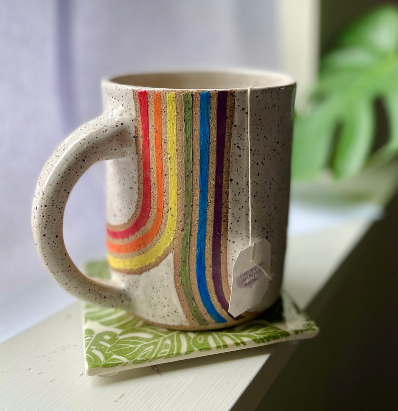 Handmade rainbow pottery mug image 1