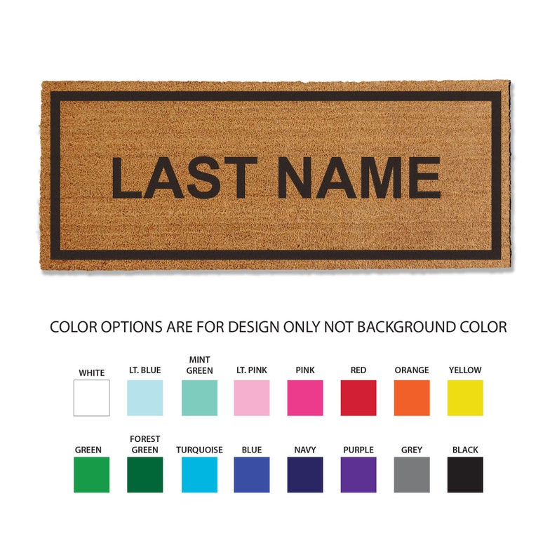 custom coir doormat, 1/2 inch thick and comes in multiple sizes and color options. This Custom welcome doormat traps dirt and stops it from entering your home, keeping your floors cleaner, longer.
