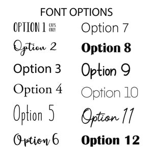 There are examples of twelve different font options for your custom coir doormat. They vary in thickness, all caps, serif, sans serif and script. You can use only one font or multiple fonts when designing your custom coir doormat.