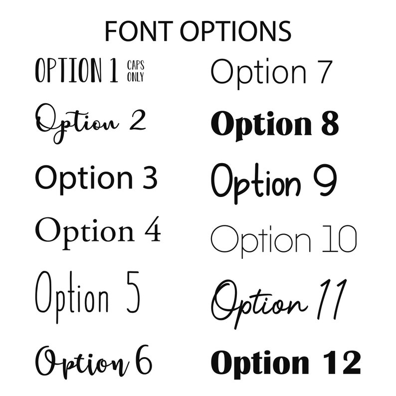 There are examples of twelve different font options for your custom coir doormat. They vary in thickness, all caps, serif, sans serif and script. You can use only one font or multiple fonts when designing your custom coir doormat.