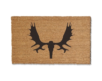 Moose Antler Doormat, Welcome Mat, Coir Doormat, Skull Doormat, Cabin Decor, Rustic Decor, Large Doormat, Home Decor