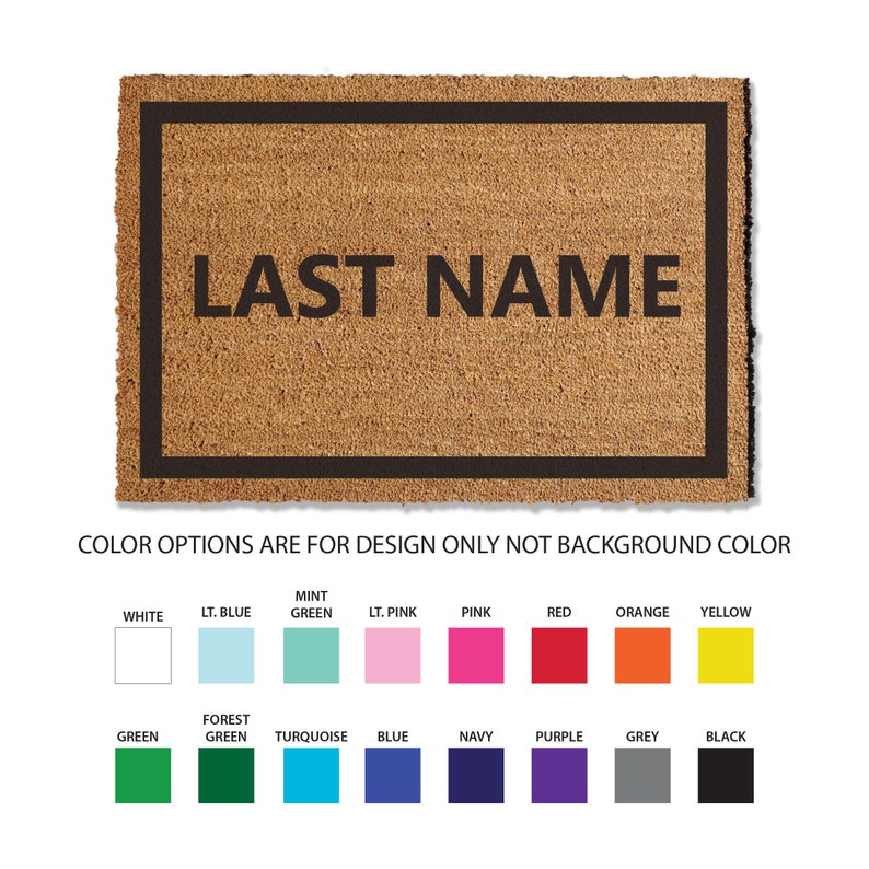 24x36 inch custom coir doormat, 1/2 inch thick and comes in multiple sizes and color options. This Custom welcome doormat traps dirt and stops it from entering your home, keeping your floors cleaner, longer.