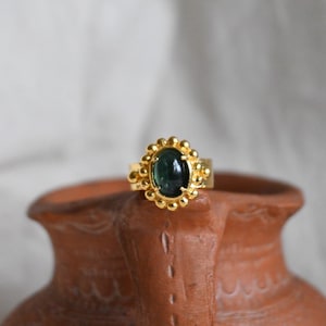 Green Tourmaline Gold Plated Silver Ring | Handmade Ring with Tourmaline