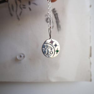 Rising Moon and Stars Necklace – Sterling Silver Celestial Jewelry – Moon Phase Pendant Gift