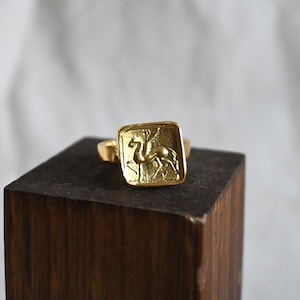 Pegasus Gold Plated Ring | Mythical Winged Horse Jewellery | Unique Statement Ring