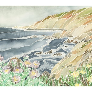 Bodega Bay Coast California Watercolor Landscape Painting - Fine Art Print