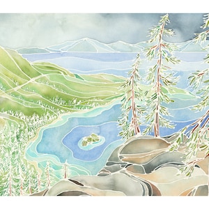 Emerald Bay, Lake Tahoe California Watercolor Landscape Painting - Fine Art Print