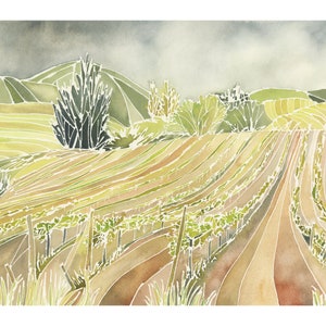 Sonoma Wine Country Vineyard, California Watercolor Landscape Painting- Fine Art Print