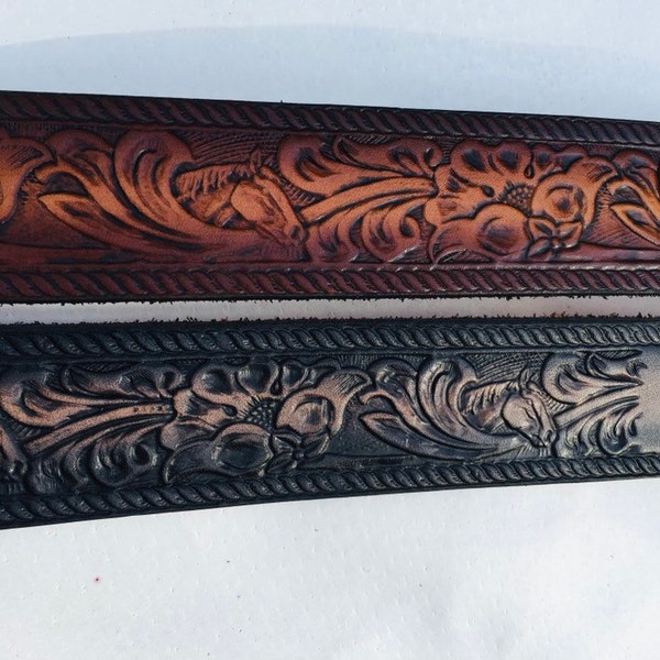 Personalized Leather Belt / Western Scroll / Horse Head / Floral / Free name / Free Shipping