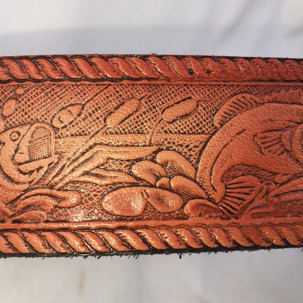 Personalized Leather Belt / Fish / Bass / Free name / Free Shipping