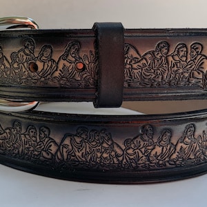 Personalized  Leather Belt / Black Lords Supper / Free Name / Free Shipping
