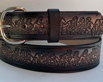 Personalized  Leather Belt / Black Lords Supper / Free Name / Free Shipping